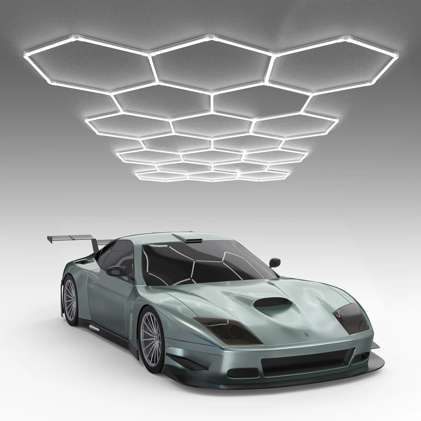 Hyperlite Hexagon Garage Lights Gen 2 - 18 Grid (15.9 x 7.6 ft)