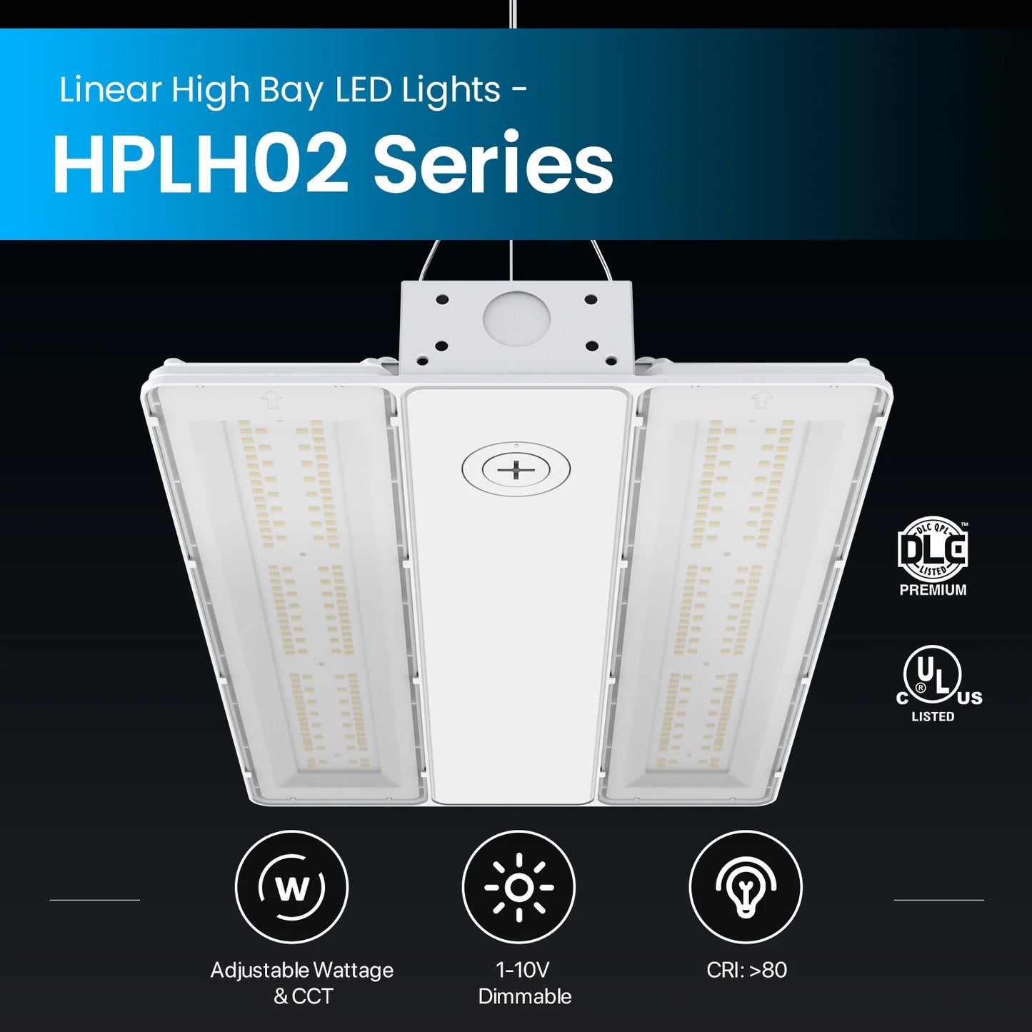 Linear High Bay LED Lights -HPLH02 Series, 36100lumens, Adjustable Wattage & CCT, 347-480V