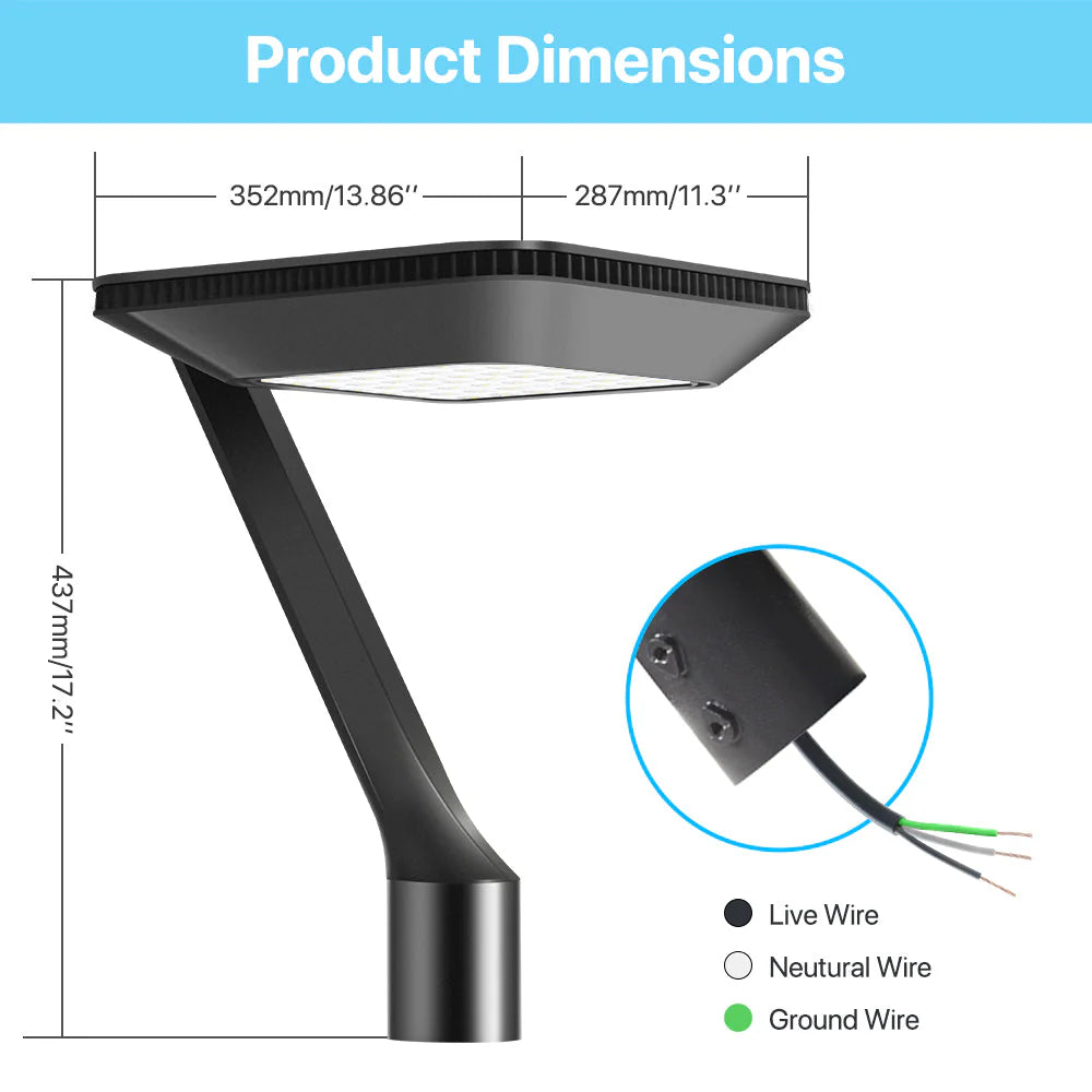 Black Gooseneck Post Top Lights (2 Pack) - TP260/TP325 Series 4720lumens, 4000K, AC120-277V