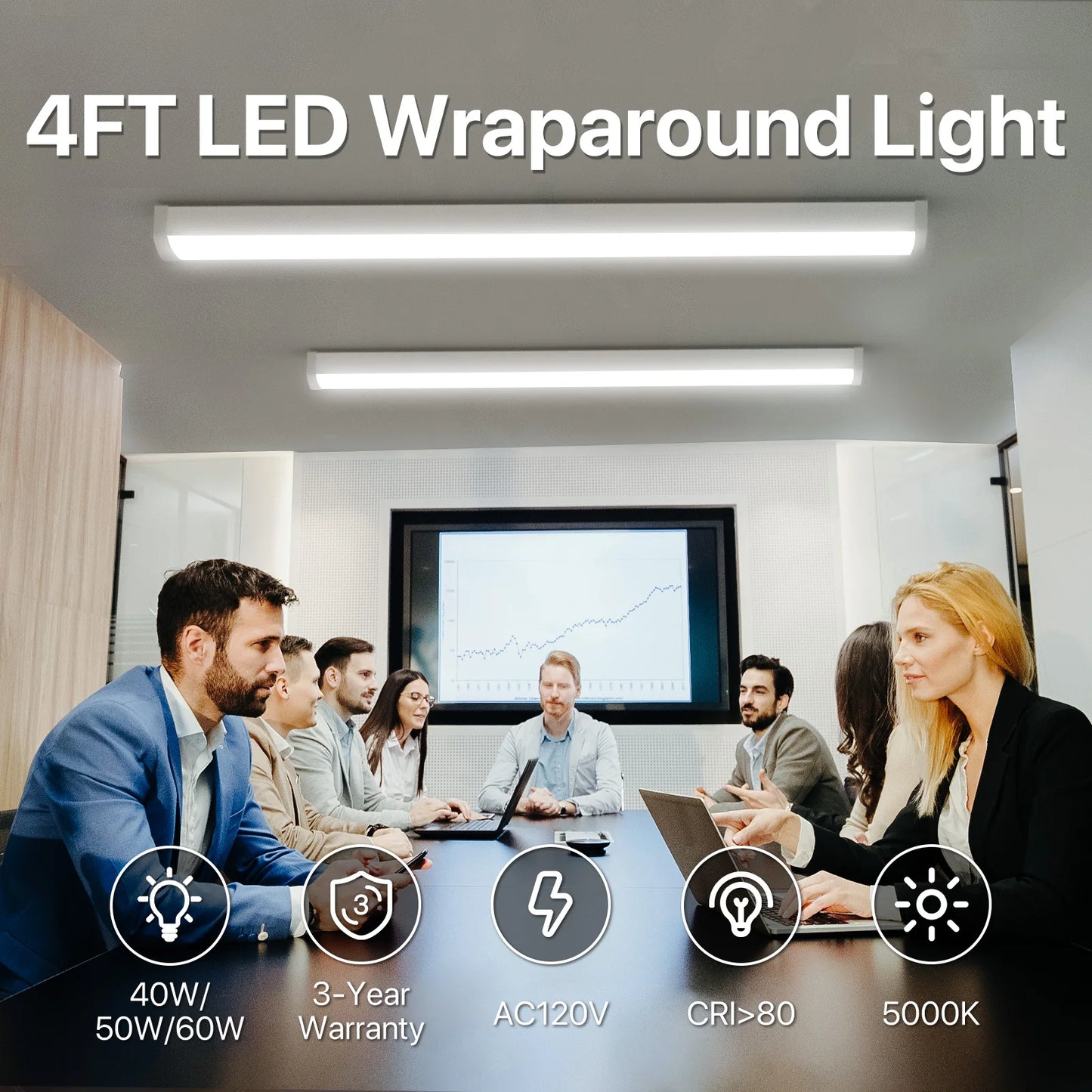 Hyperlite 4FT LED Wraparound Light, 6600lumens, 5000K, Selectable Wattage, AC 120V