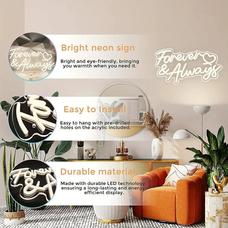 Forever & Always Heart Neon Sign Light
