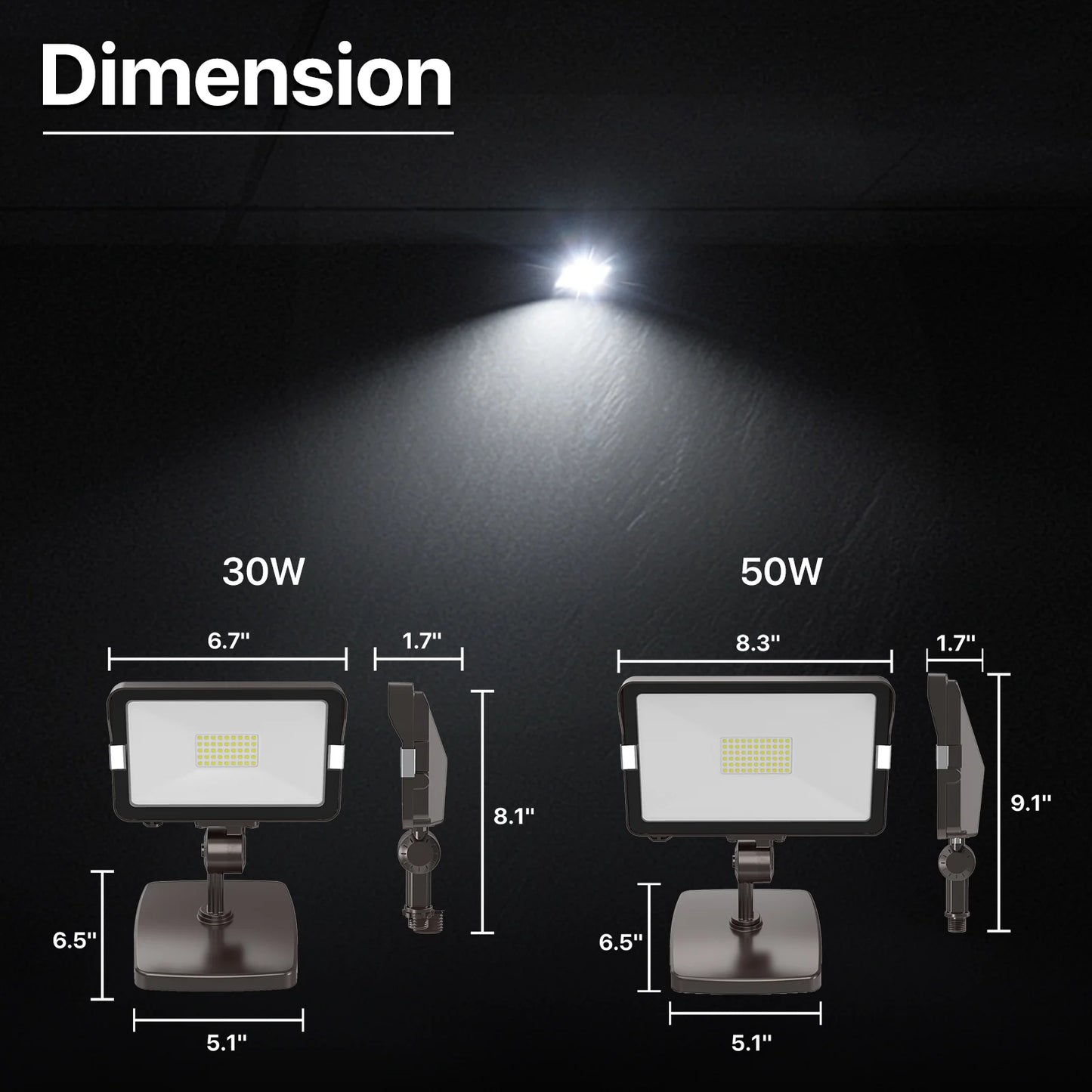 Hyperlite Led Flood Light - Mars Series (Knucle Mount) 2 Pack, 7700lumens, 5000K, AC 120V With Junction Box
