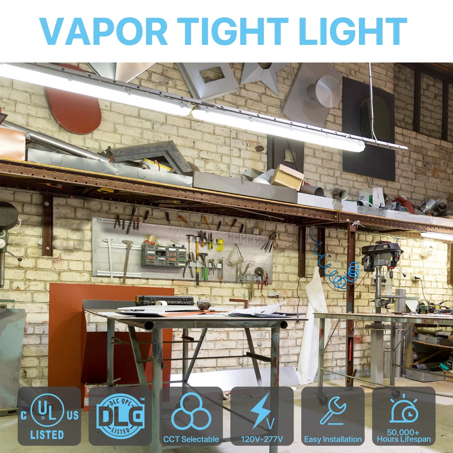Vapor Tight Light - VTL Series 2 Pack, 10400lumens, Selectable Wattage & CCT, AC 120-277V