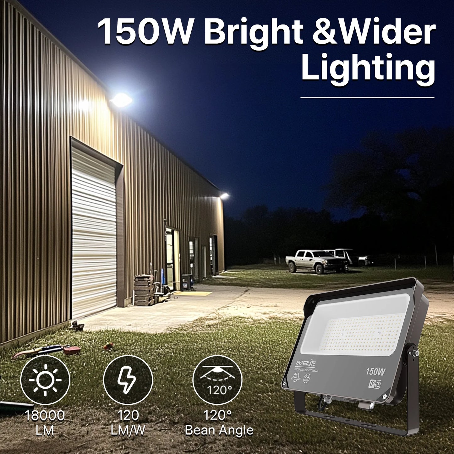 Hyperlite Led Flood Light with Photocell - Mars Series 2 Pack (U Bracket) - 18000lumens, 5000K, AC 120V Only