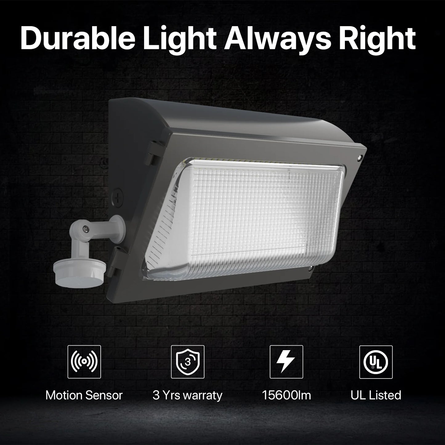 Motion Activated Wall Pack Light - Oval series, 15600 Lumens, 5000K, AC 120-277V, Dusk to Dawn