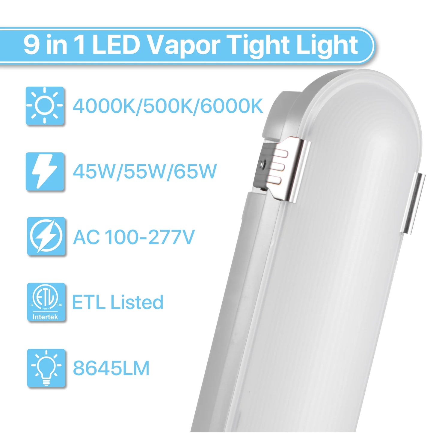 Hyperlite 4FT LED Vapor Light, 7800lumens, Selectable Wattage & CCT, AC 100-277V