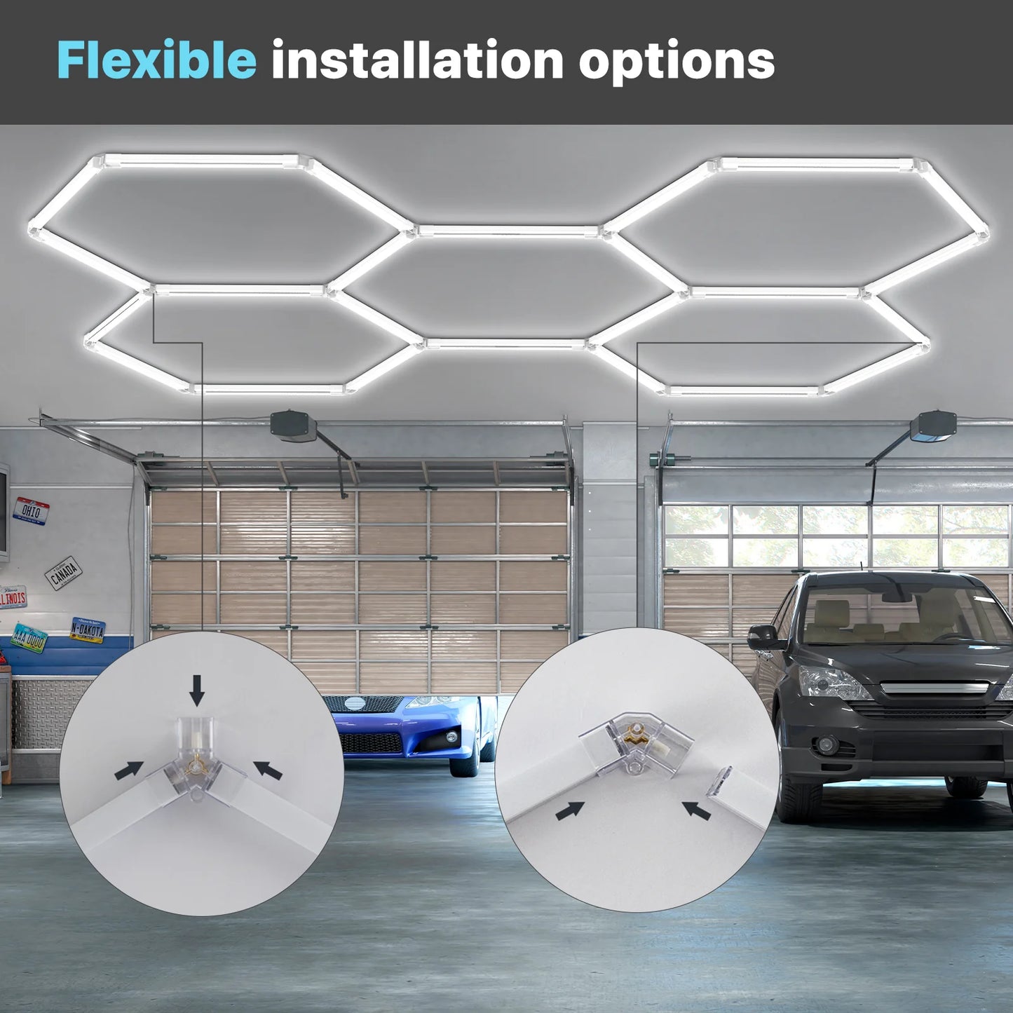 Hyperlite Hexagon Garage Lights Gen 2 - 15 Grid (15.9 x 8 ft) With Border