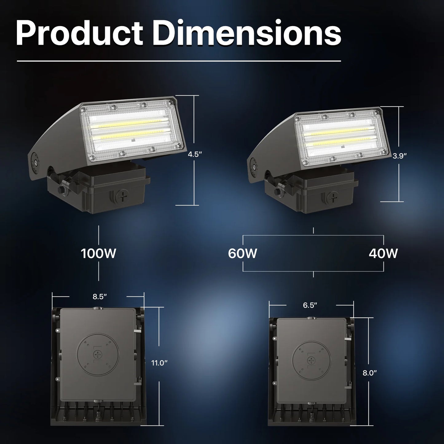 Wall Pack Light - Wall E series, 7800lumens, 5000K, AC 100-277V, Optional Dusk to Dawn