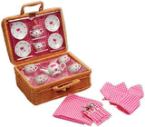 Butterfly Tea Set Basket 23 Piece Miniature Porcelain Set with Picnic Basket Includes Service for Four Ages 8 and Up
