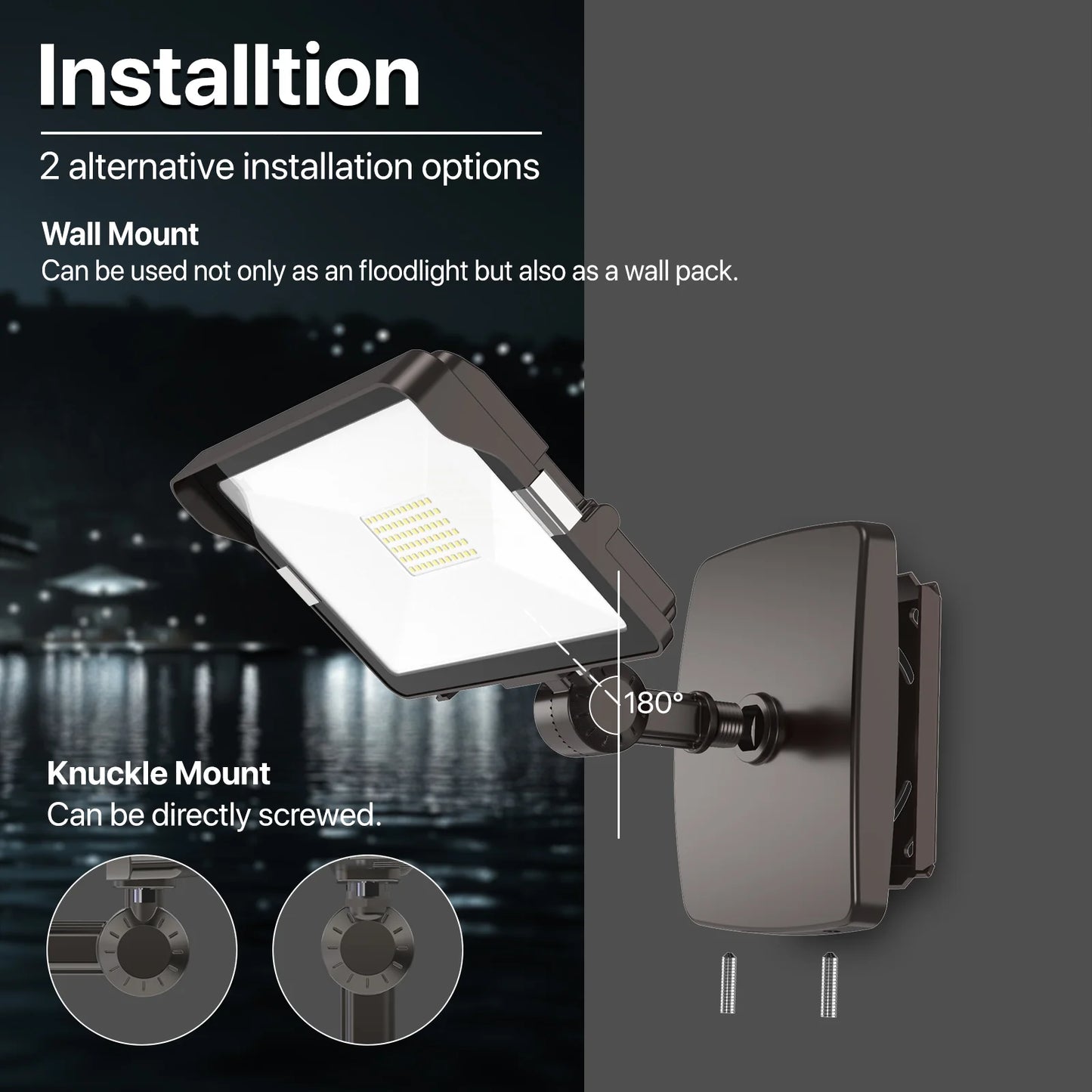 Hyperlite Led Flood Light - Mars Series (Knucle Mount) 2 Pack, 5500lumens, 5000K, AC 120V With Junction Box