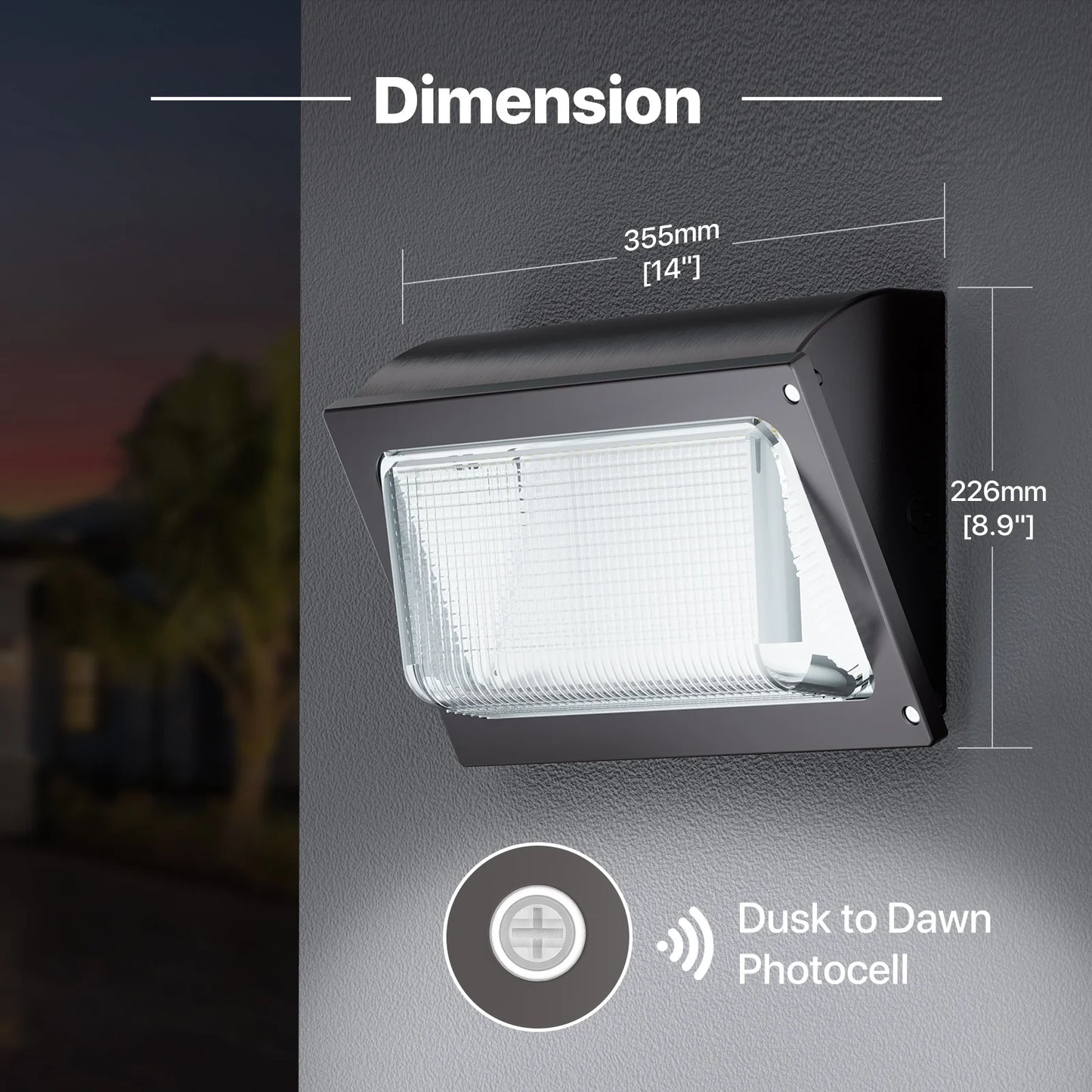 Wall Pack Light with Photocell - Oval series, 15600 lumens, 5000K, AC 120-277V