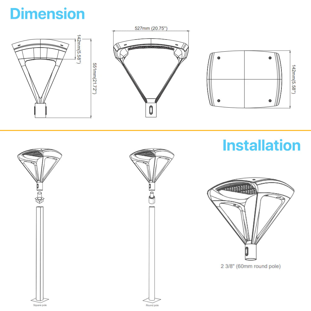 Post Top Lights- TP421 Series 21000lumens, Wattage & CCT Selectable, AC 120-277V
