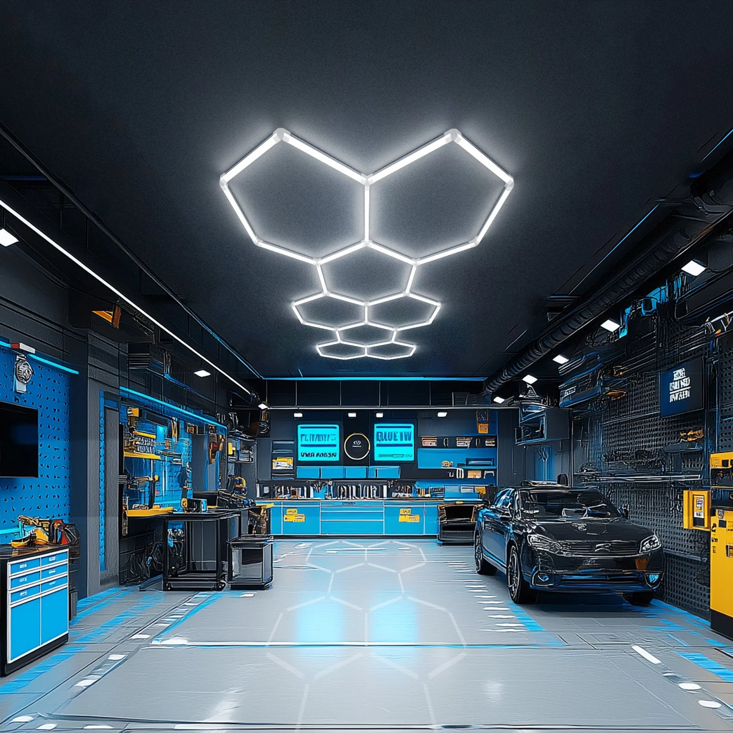 Hyperlite Hexagon Garage Lights Gen 2 - 8 Grid (11.6 x 5.1 ft) Long