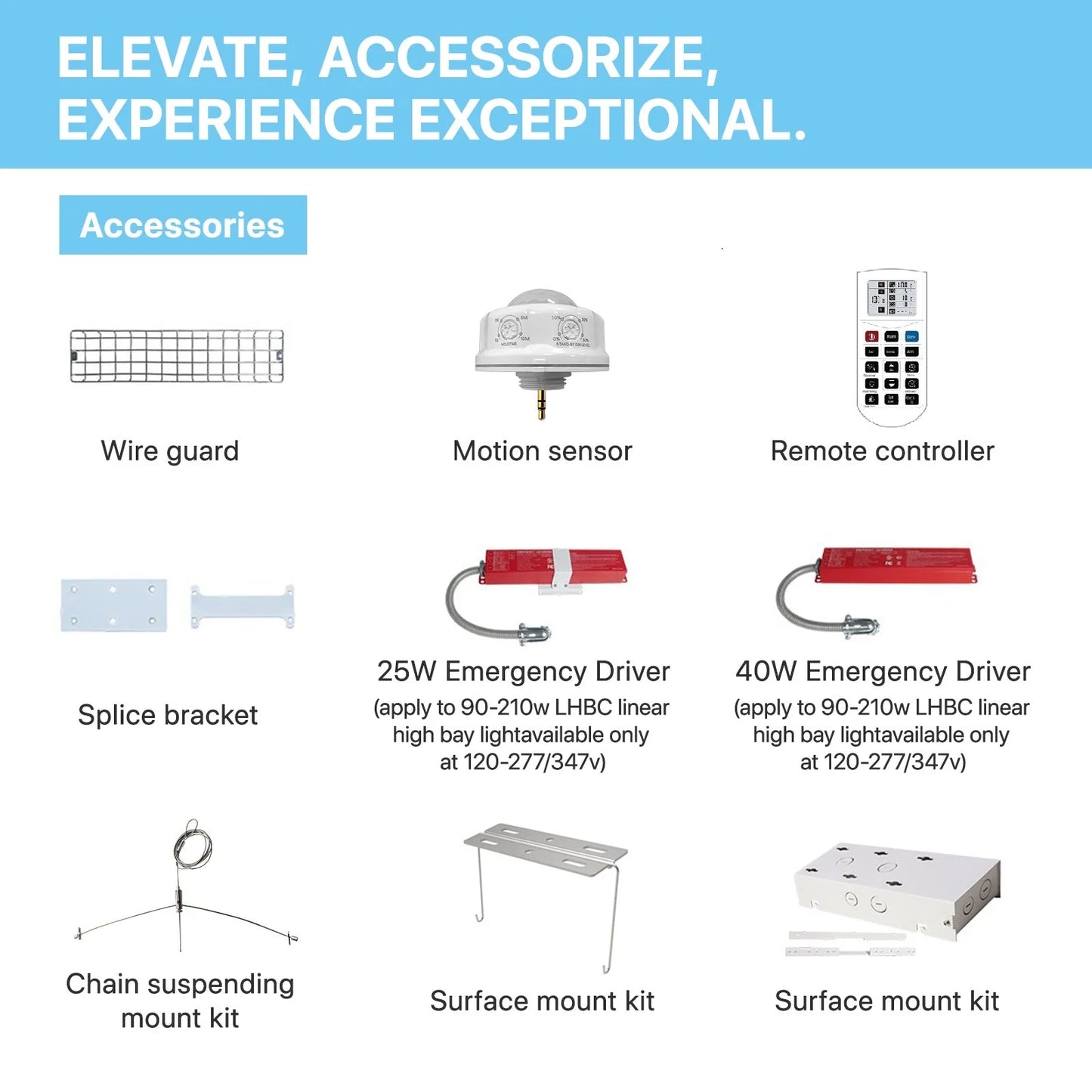Linear High Bay LED Lights - LHBC Series, 31500lumens, Selectable Wattage &CCT Adjustable, 120-277V, 1.7ft