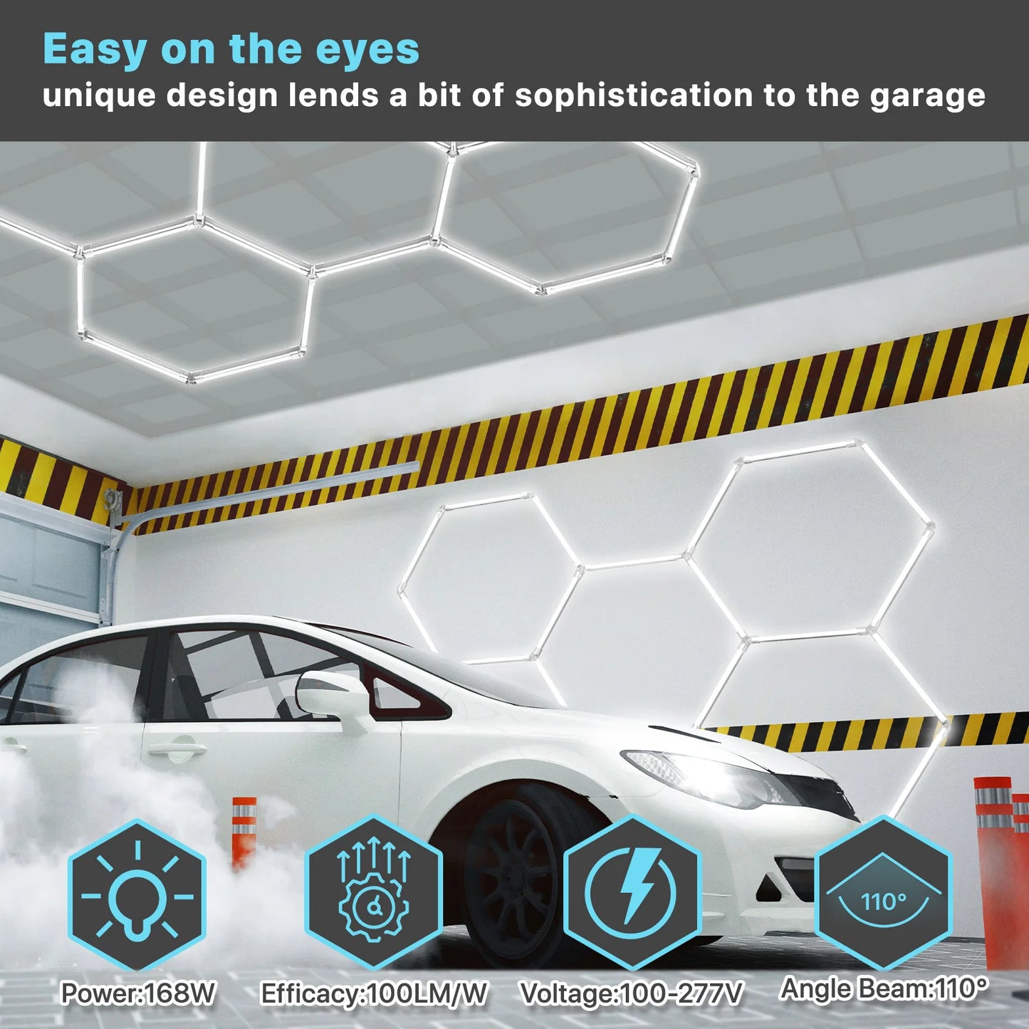 Hyperlite Hexagon Garage Lights Gen 2 - 15 Grid (15.9 x 8 ft) With Border