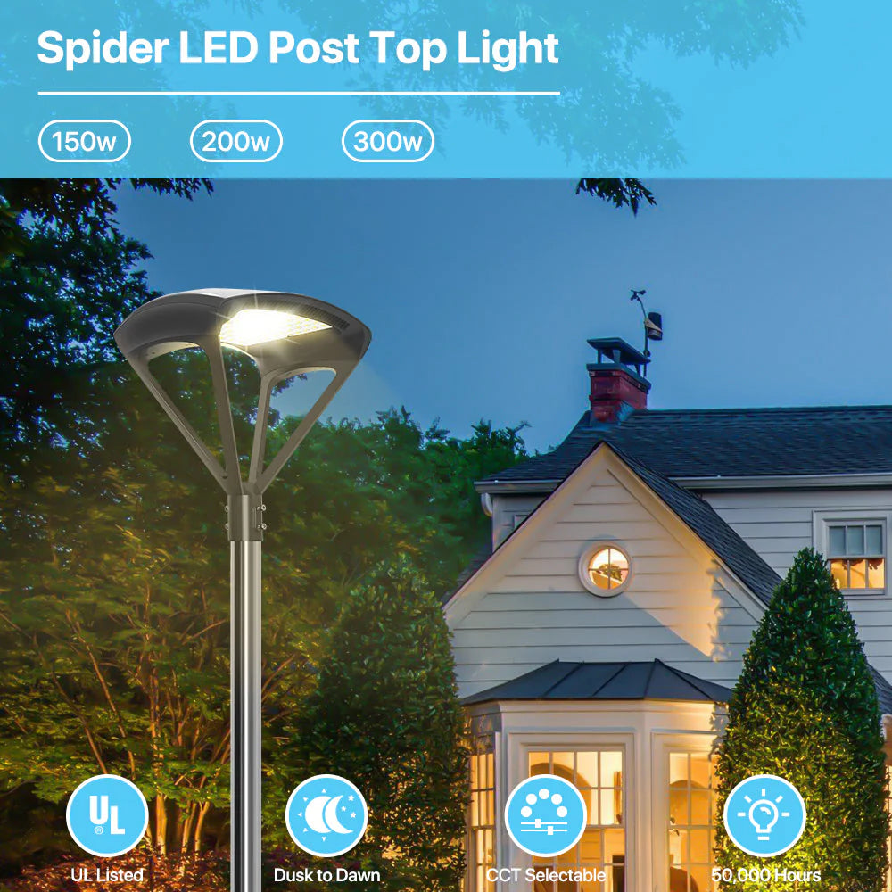 Spider LED Post Top Lights- TP500 Series,26000lumens, 5000K, AC 120-277V For Commercial Project