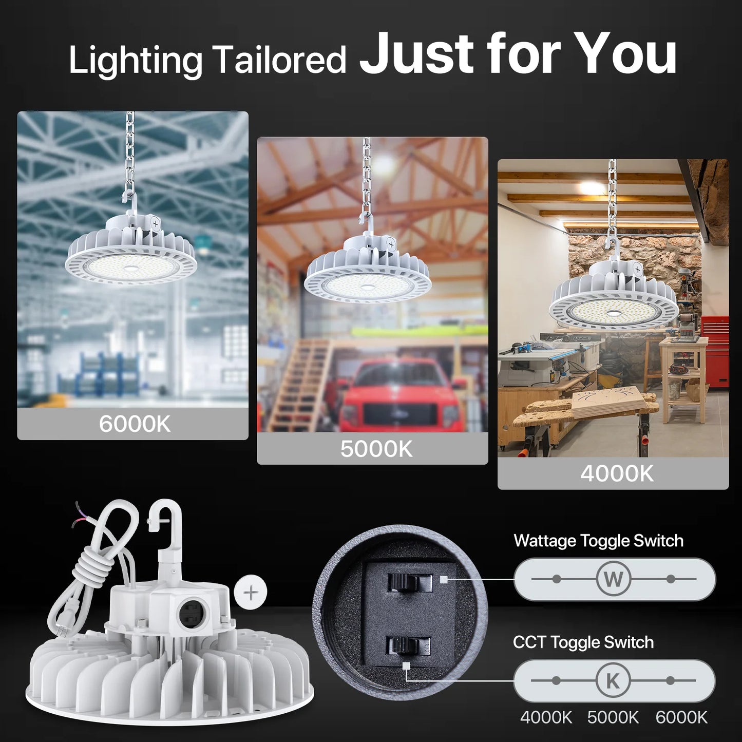 Hyperlite LED High Bay Light - White Hero Series, 36250lumens, Selectable Wattage&CCT, AC 120-277V