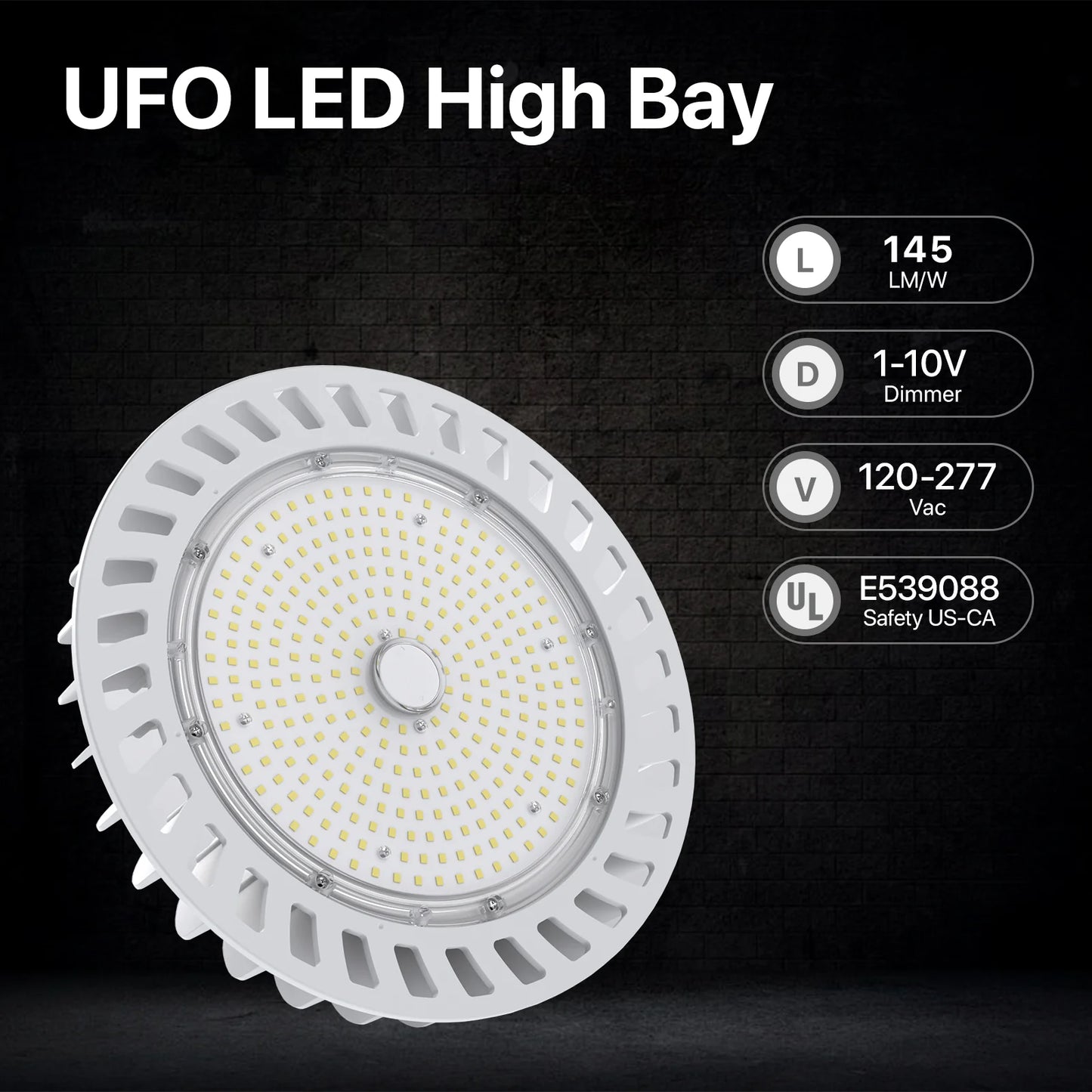 Hyperlite LED High Bay Light - White Hero Series, 14500lumens, Selectable Wattage & CCT, AC 120-277V