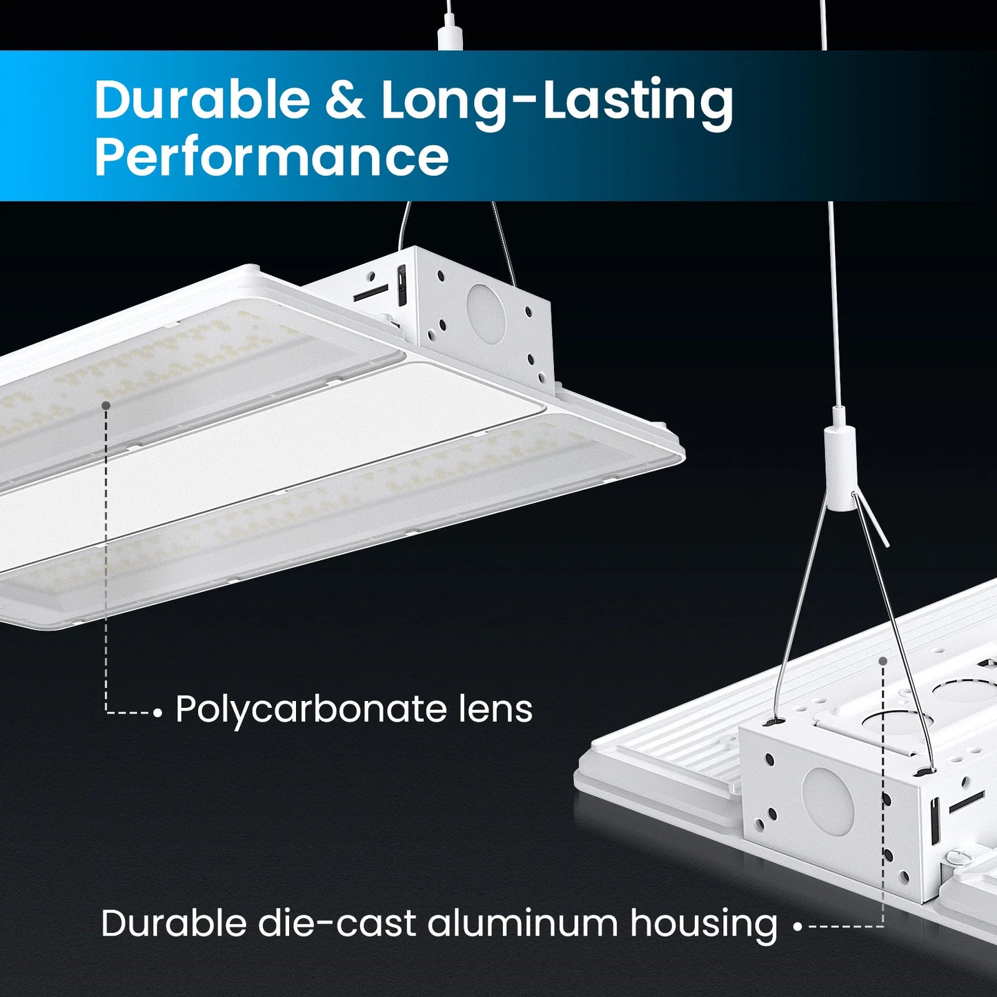 Linear High Bay LED Lights - HPLH02 Series, 61000lumens, Adjustable Wattage & CCT, 347-480V