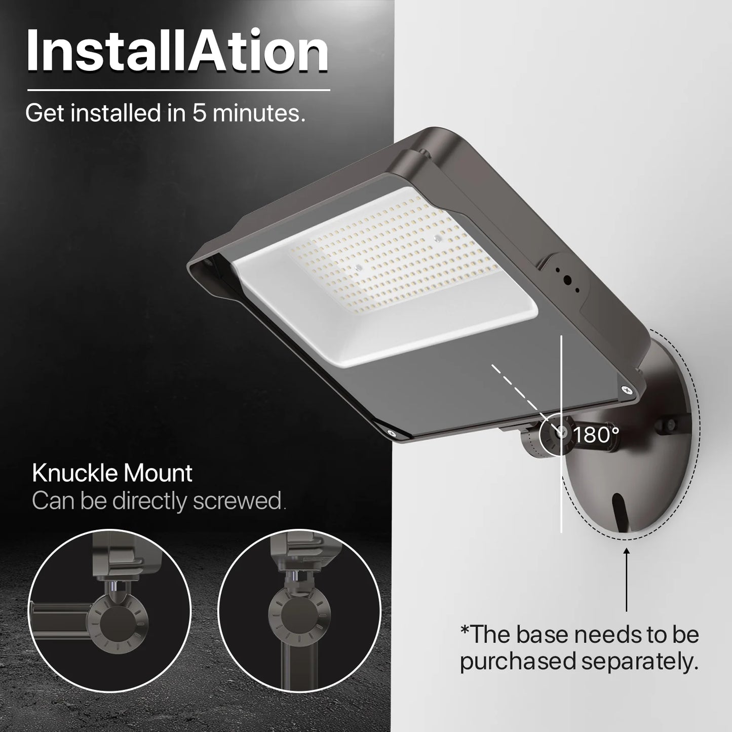 Hyperlite Led Flood Light - Mars Series (Kuncle Mount), 11000lm, 5000K, AC 120V, Optional Dusk-to-Dawn, Without Junction Box
