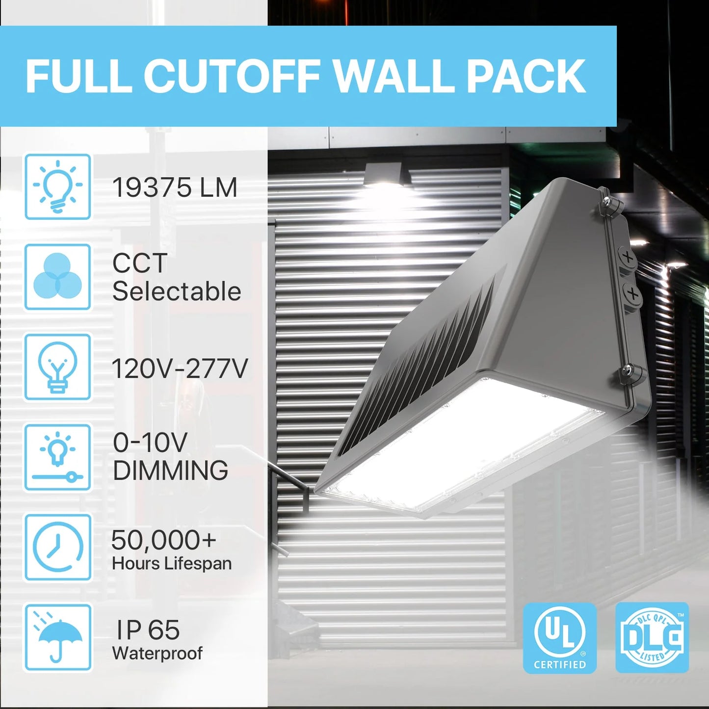 Full Cutoff Wall Pack Lights - WPD Series with Photocell,18750lumens, Selectable Wattage & CCT, AC 120-277V