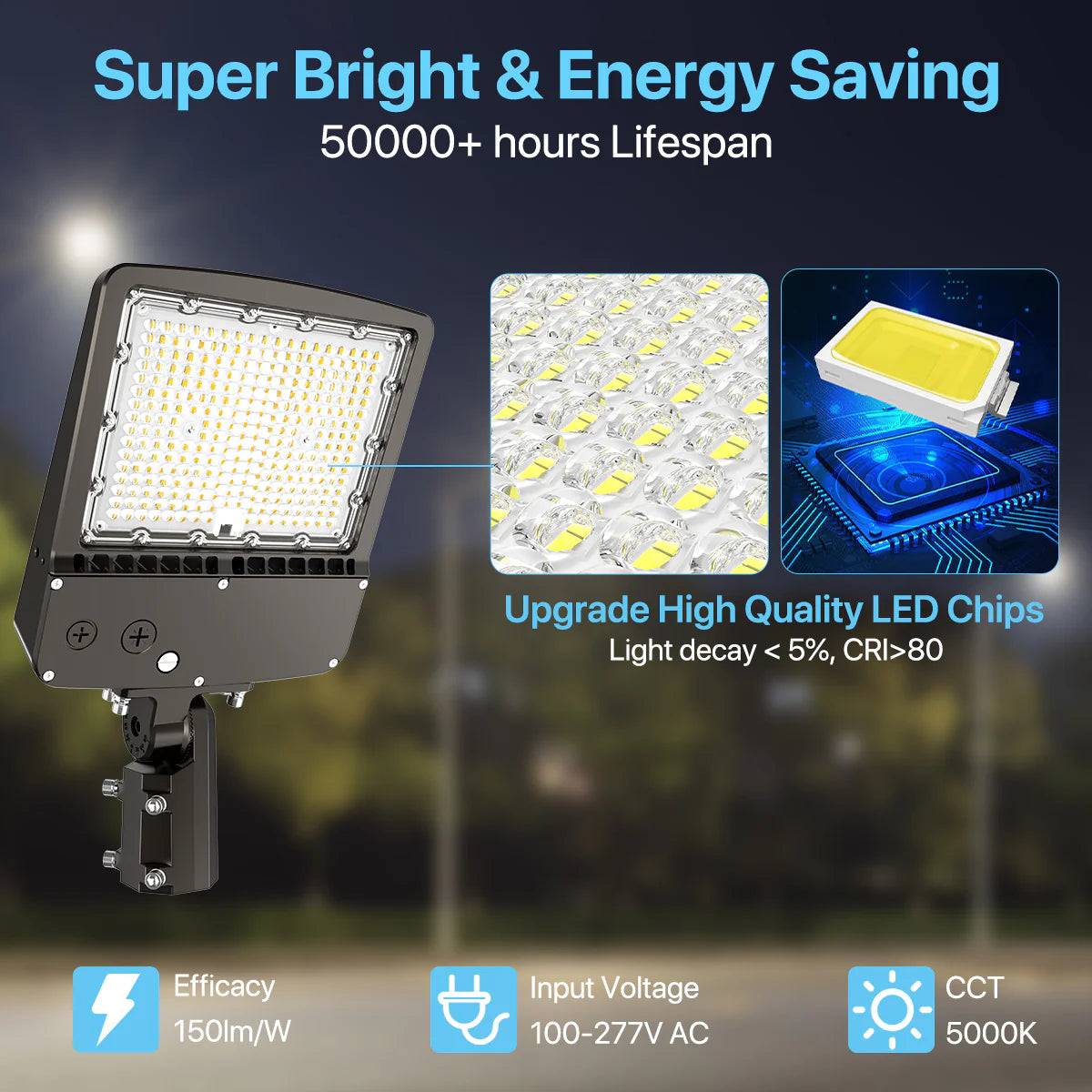 Hyperlite LED Parking Lot Light - Zeus Series,30000lumens, 5000K, 120-277V, Dusk to Dawn