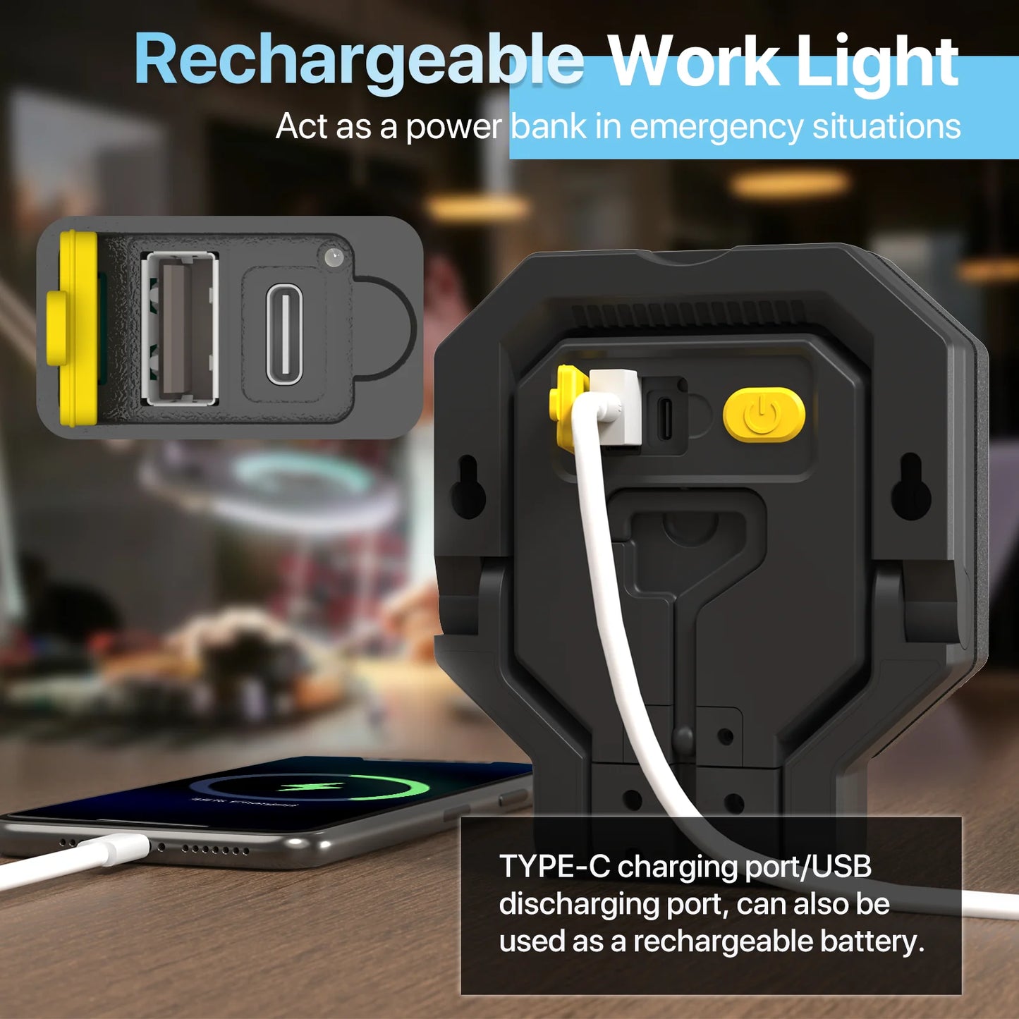 Hyperlite Rechargeable Work Light, 2000lumens, 6500K, 4000mAH Battery