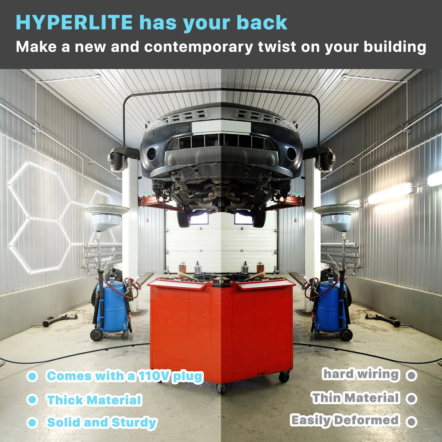 Hyperlite Hexagon Garage Lights Gen 2 - 15 Grid (15.9 x 8 ft) With Border