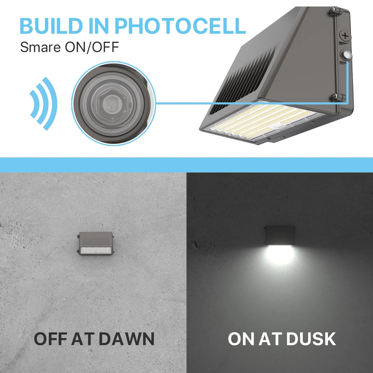 Full Cutoff Wall Pack Lights - WPD Series with Photocell,18750lumens, Selectable Wattage & CCT, AC 120-277V