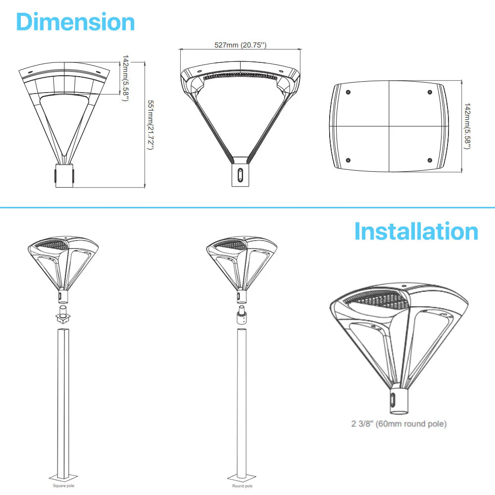 Spider LED Post Top Lights- TP500 Series, 39000lumens, 5000K, AC 120-277V For Commercial Project