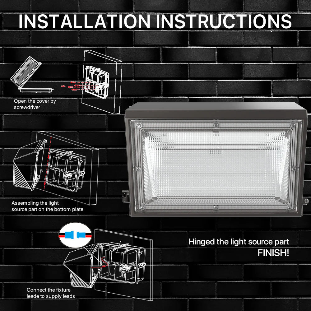 Wall Pack Light with Photocell - Moon series, 6500lumens, 5000K, AC 100-277V