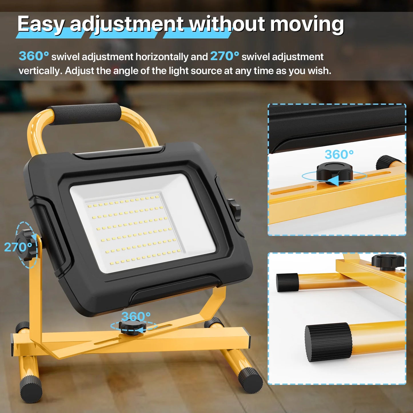 Hyperlite LED Work Light, 5000lumens, 5000K, AC/DC 12-24V, Waterproof, Portable Job Site Light