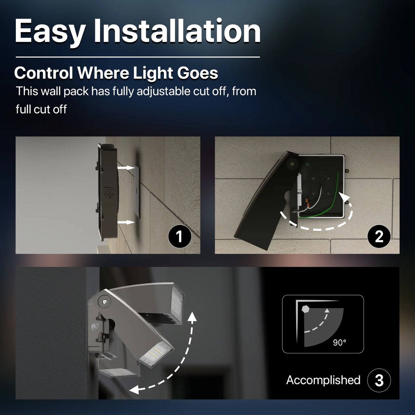 Wall Pack Light - Wall E series, 7800lumens, 5000K, AC 100-277V, Optional Dusk to Dawn