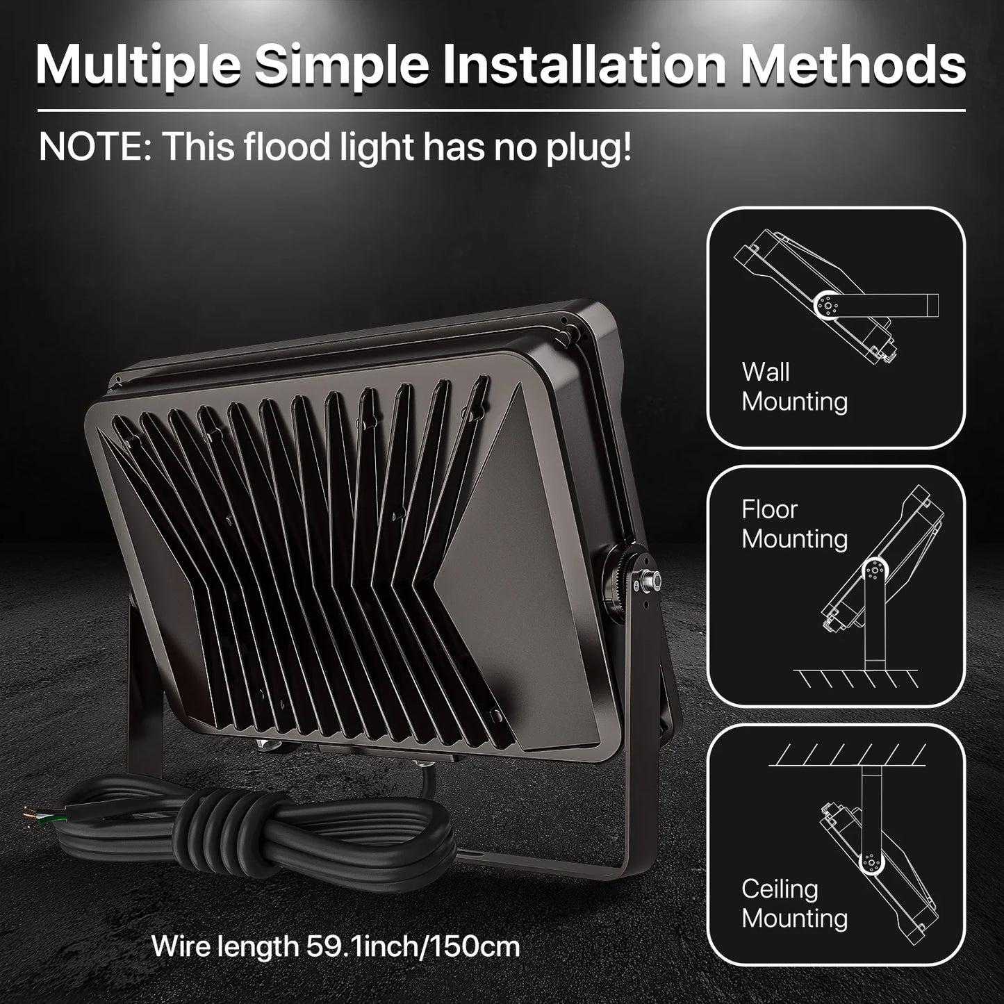 Hyperlite Led Flood Light with Photocell - Mars Series 2 Pack (U Bracket) - 18000lumens, 5000K, AC 120V Only
