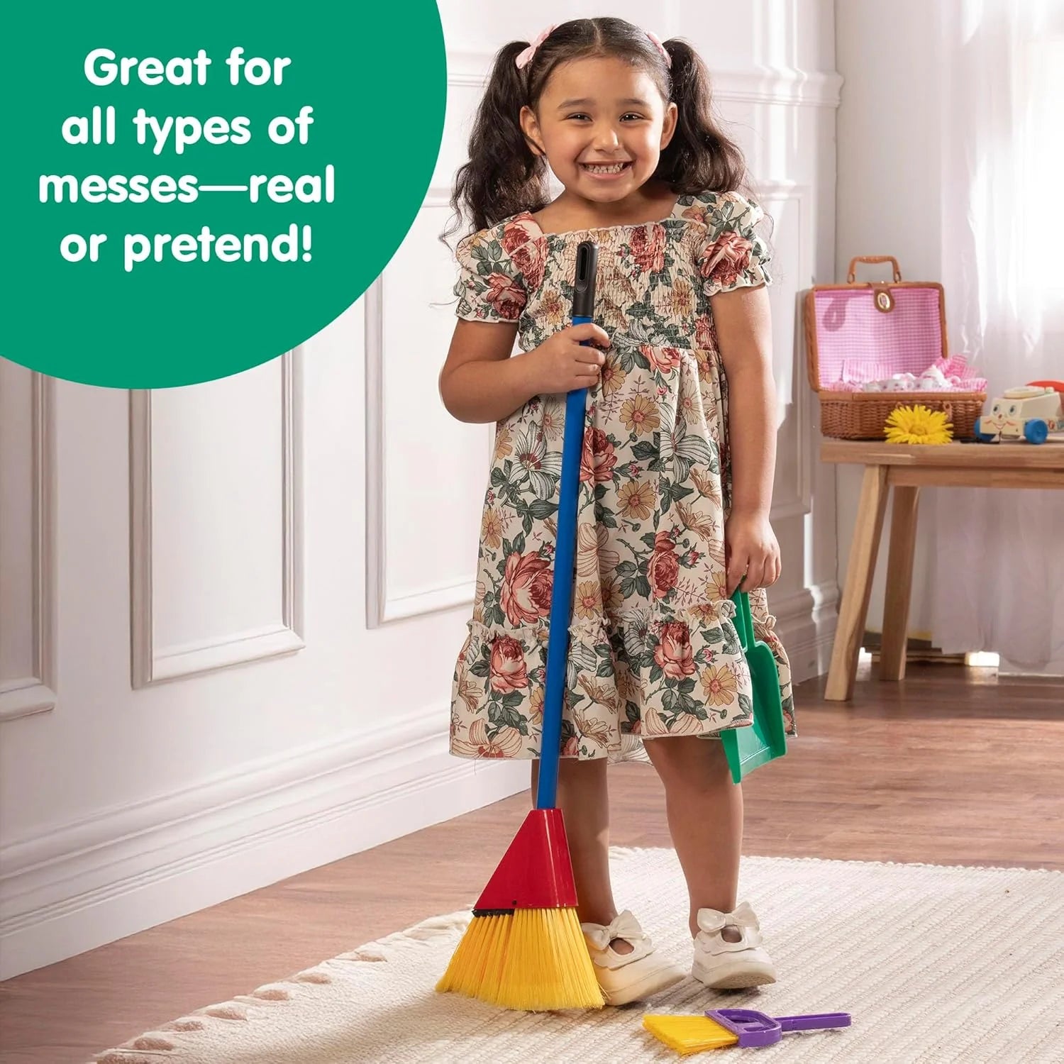 Childrens Broom Set Kids Pretend Play Cleaning Kit Includes Broom Dustpan and Brush Ages 3 and Up