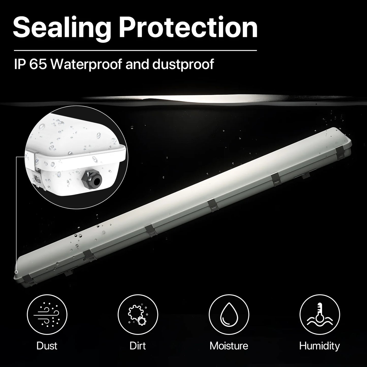 LED Vapor Tight Light - Capsule series, 7800lumens, 5000K, AC 100-277V
