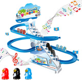 ARSUK Penguin Race Game Toy Playful Musical Roller Coaster Track Playset with Music LED Flashing Lights On Off Button for Toddlers and Kids Gift