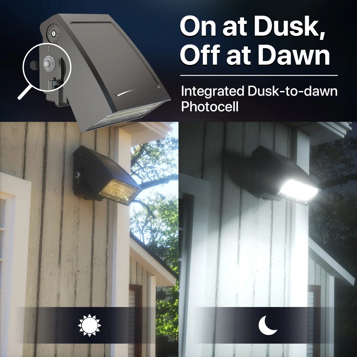 Wall Pack Light - Wall E series, 7800lumens, 5000K, AC 100-277V, Optional Dusk to Dawn