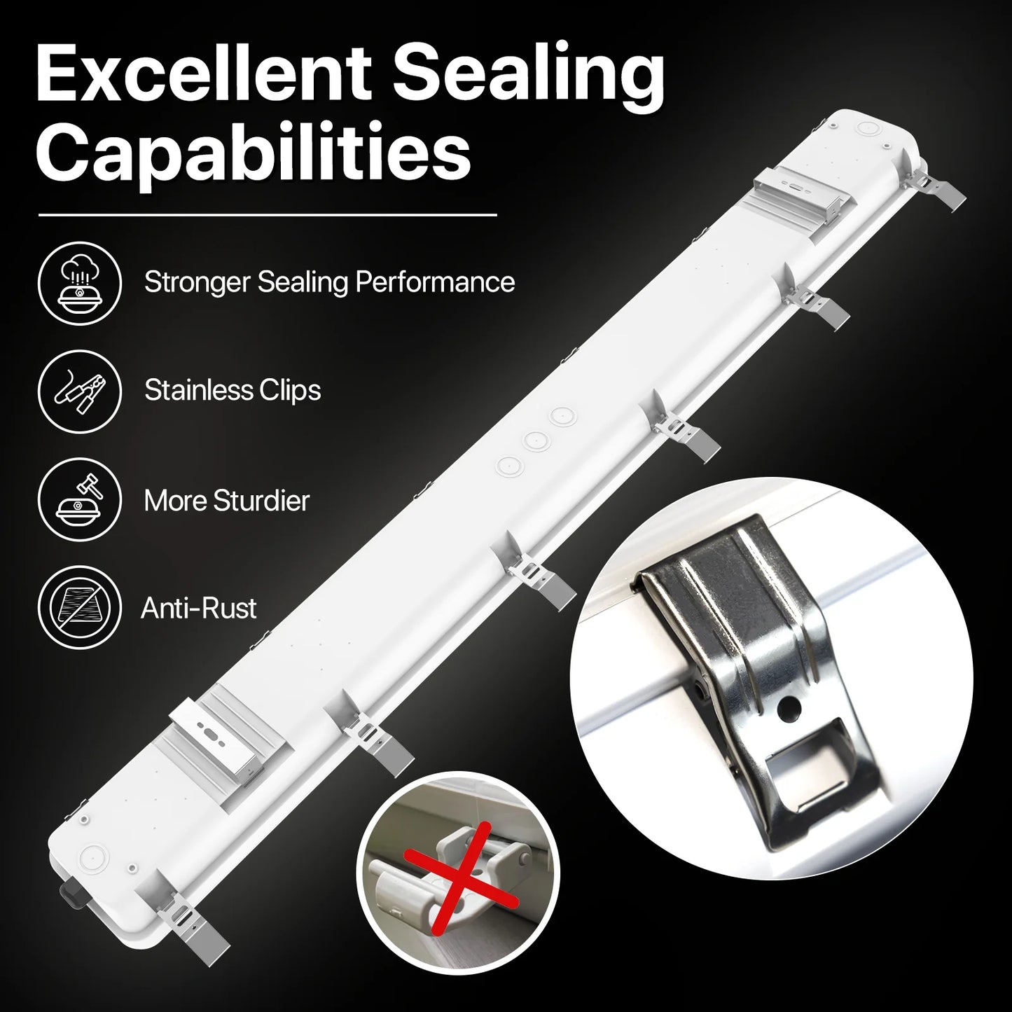 LED Vapor Tight Light - Capsule series, 7800lumens, 5000K, AC 100-277V