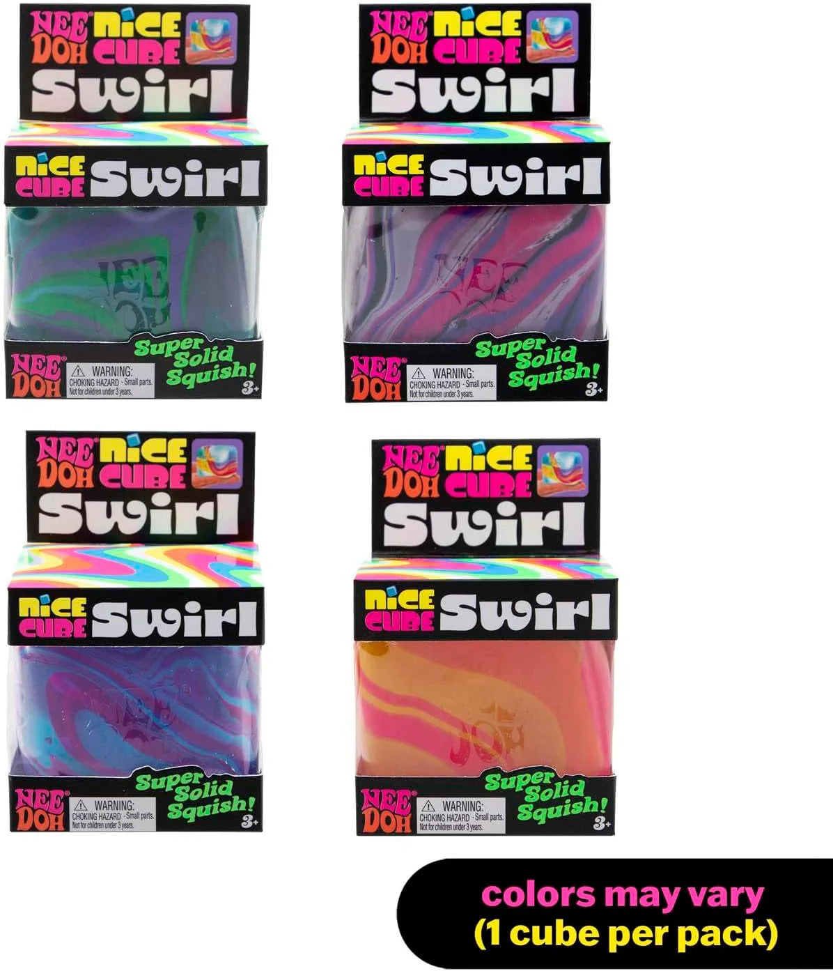 NeeDoh Nice Cube Swirl Sensory Toy with a Super Solid Squish Unique Swirling Color Blend Color May Vary 1 Per Pack