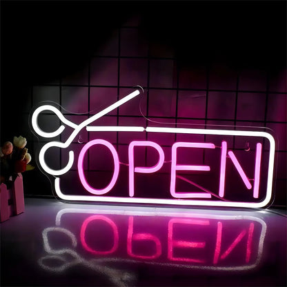 Open With Scissors Neon Sign Light