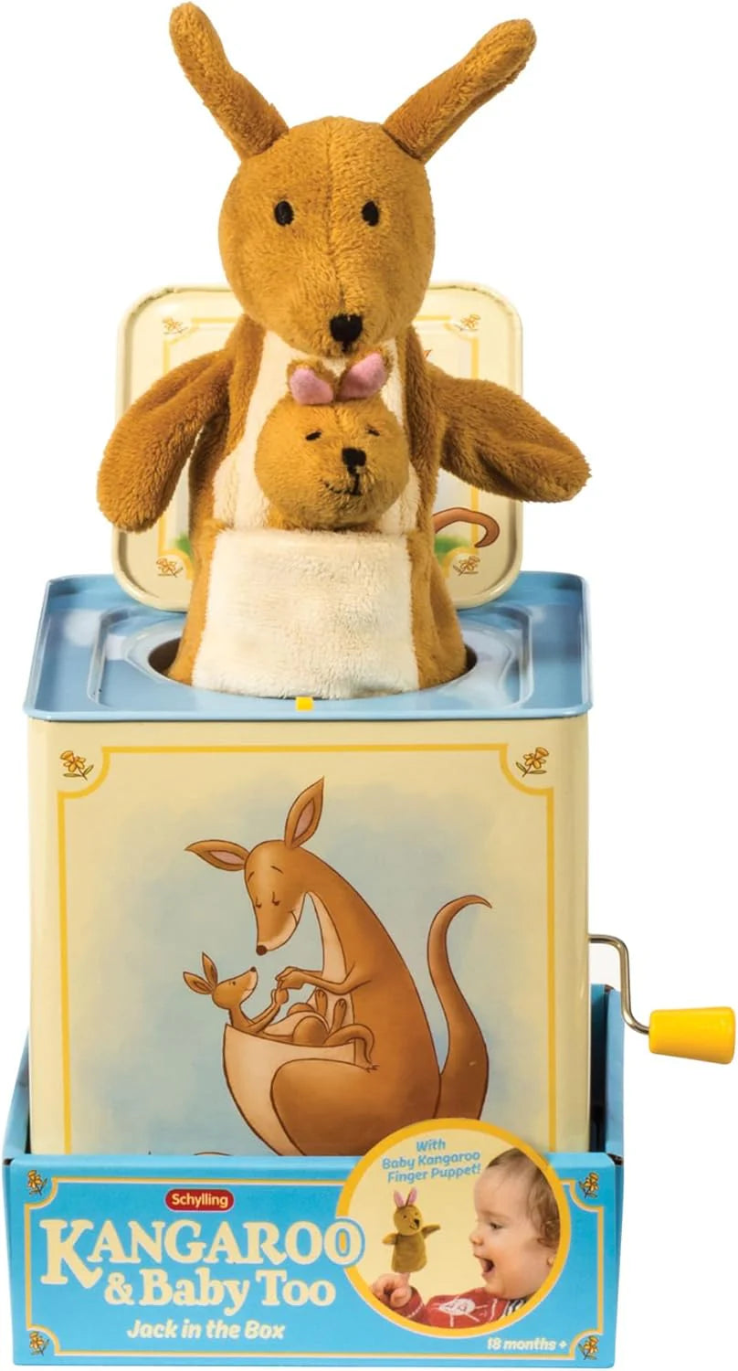 Jack in Box Kangaroo Classic Pop Up Music Toy Momma Baby Joey Finger Puppet Plays Song Pop Goes The Weasel Toddler Kids 18mo