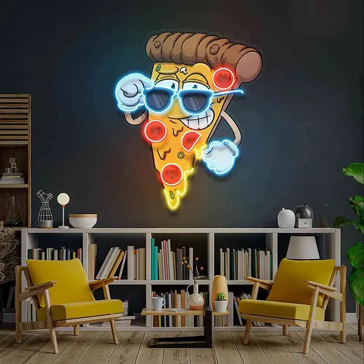 Slice of Pizza Neon Sign with Sunglasses UV Printed LED Neon Sign