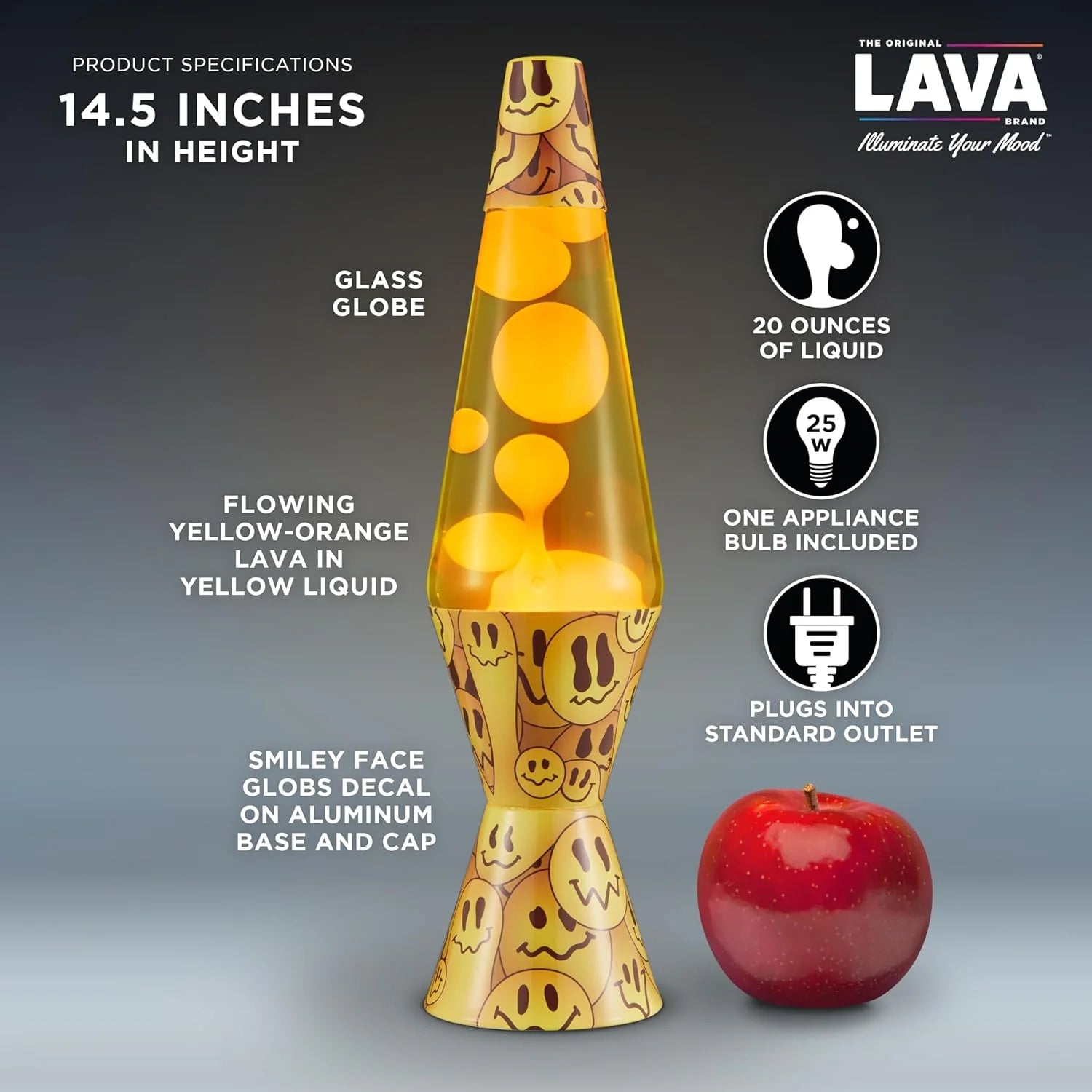 The Original Lava Lamp 145 Grinning Globs Classic Liquid Motion Lamp Yellow Lava and Orange Liquid Item 2094 Amazon Exclusive