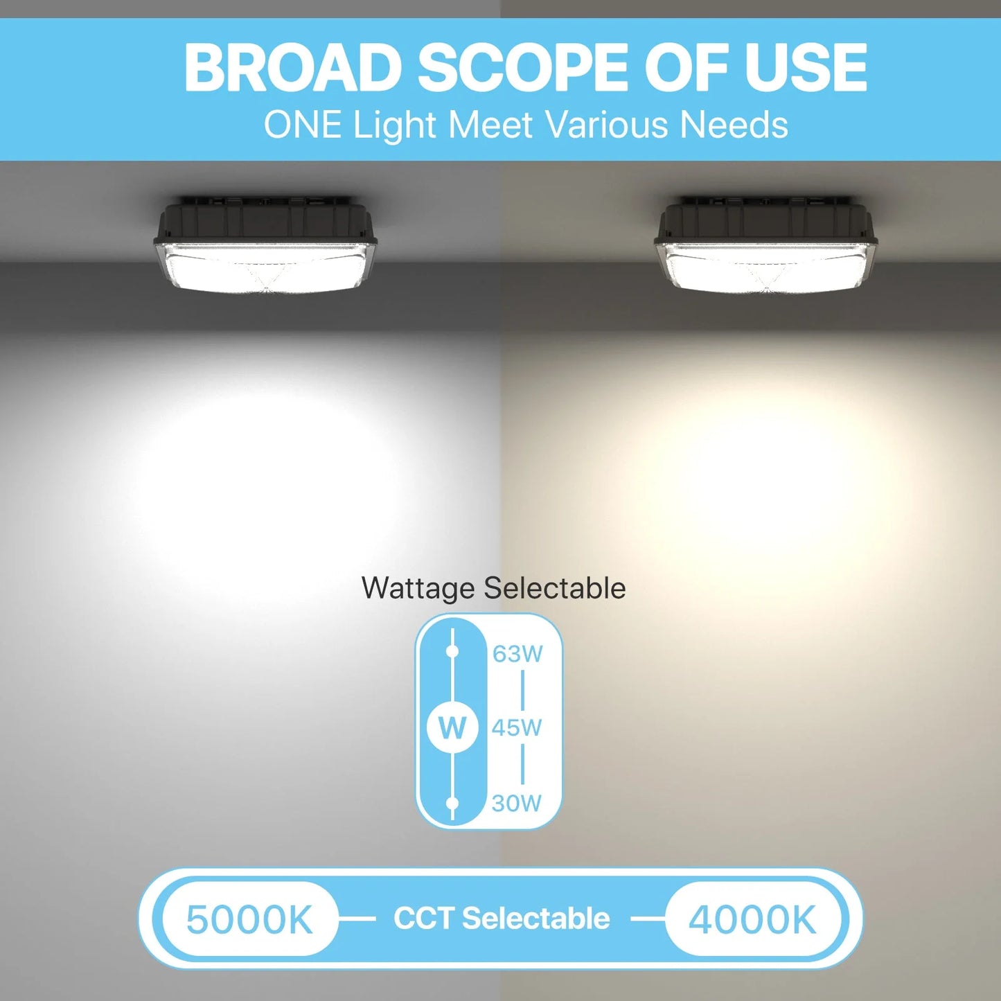 Canopy Light - CPA Series 2 Pack, 8568lumens, Selectable Wattage&CCT, AC 120-277V