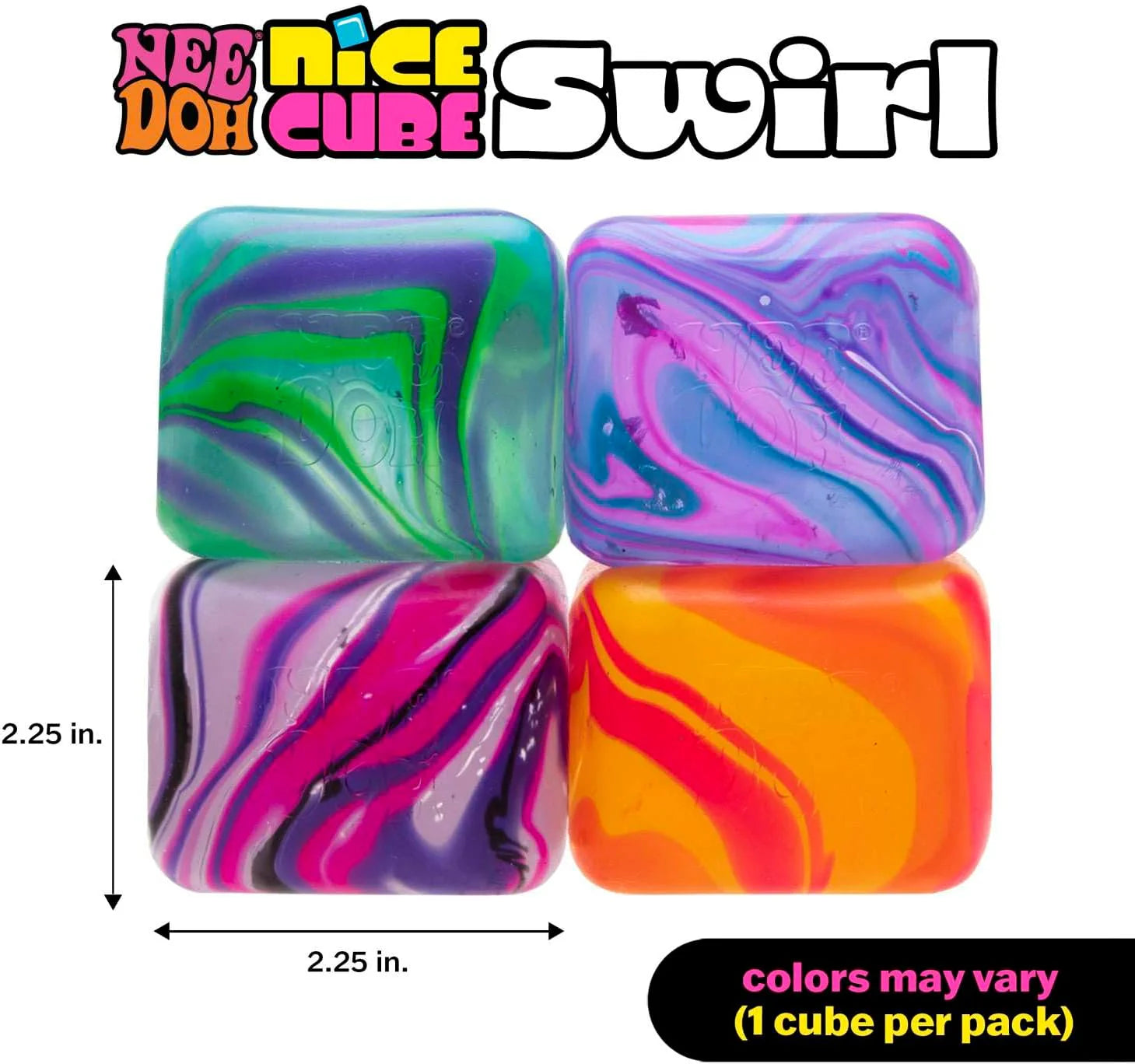 NeeDoh Nice Cube Swirl Sensory Toy with a Super Solid Squish Unique Swirling Color Blend Color May Vary 1 Per Pack