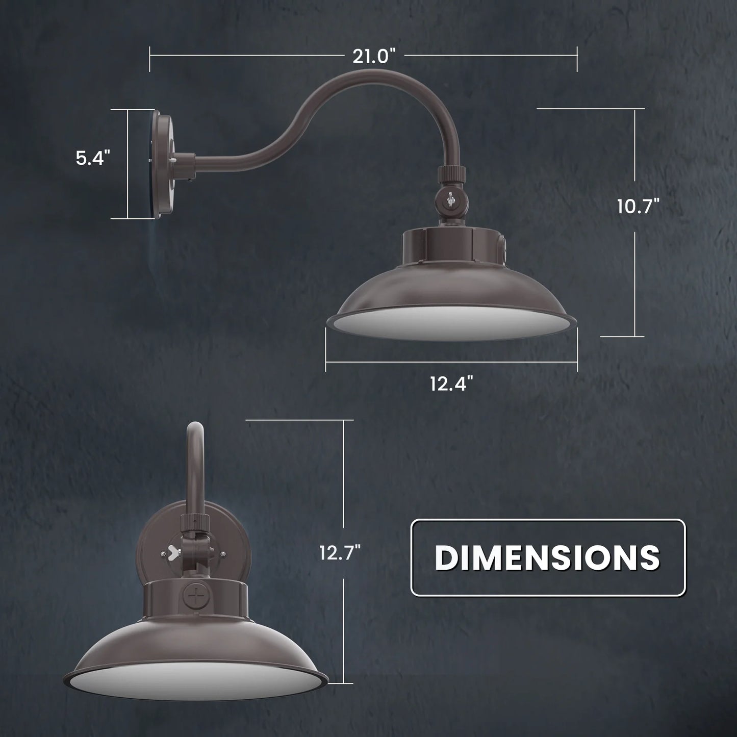 LED Gooseneck Barn Light Outdoor, 12inch Bronze, 6500lumens, Power & CCT Selectable, AC 120-277V