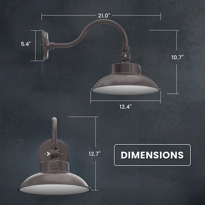 LED Gooseneck Barn Light Outdoor, 12inch Bronze, 6500lumens, Power & CCT Selectable, AC 120-277V