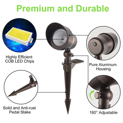 Glitgate 3CCT Landscape Spotlight 250lumens, CCT Selectable, AC/DC 12-24VLow Voltage, 6 Pack