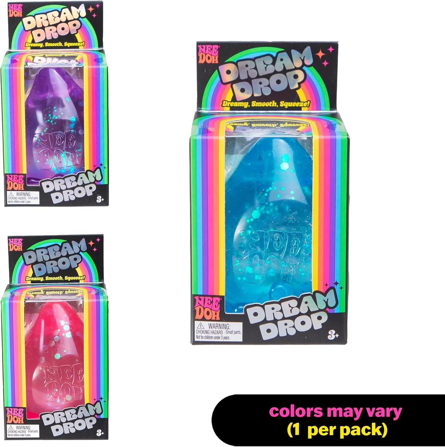 Needoh Dream Drop Sensory Squeeze Toy with Super Solid Squish 225 Cube Colors May Vary Pack of 1 Bilingual Packaging